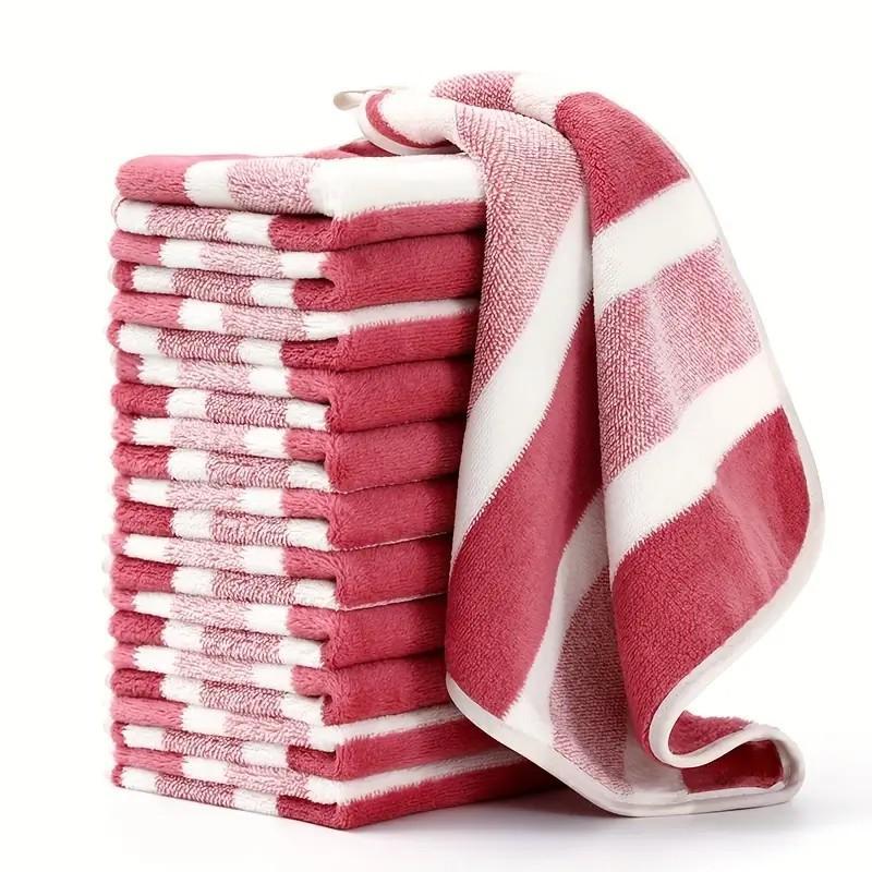12pcs Coral Fleece Striped washcloth Set, Ultra Soft, High Absorbency, No Shedding, Bathroom Towels, Durable, Home Use, School, Beauty Salon, Super Absorbent Towel