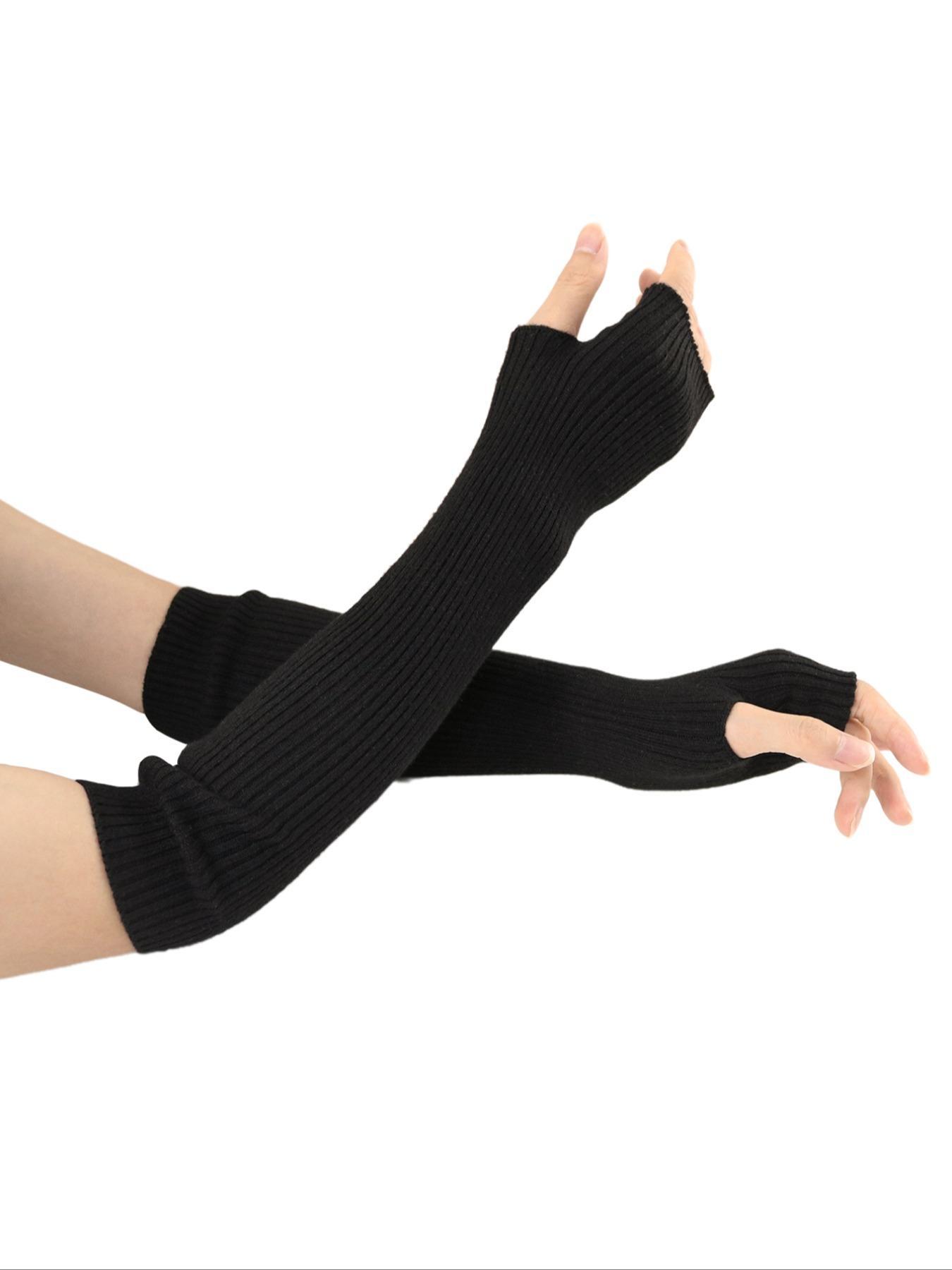 Women's Arm Warmers, Knit Cashmere Wool Blend Long Fingerless Gloves for Fall & Winter, Casual Plain Design, Moderate Fabric Thickness