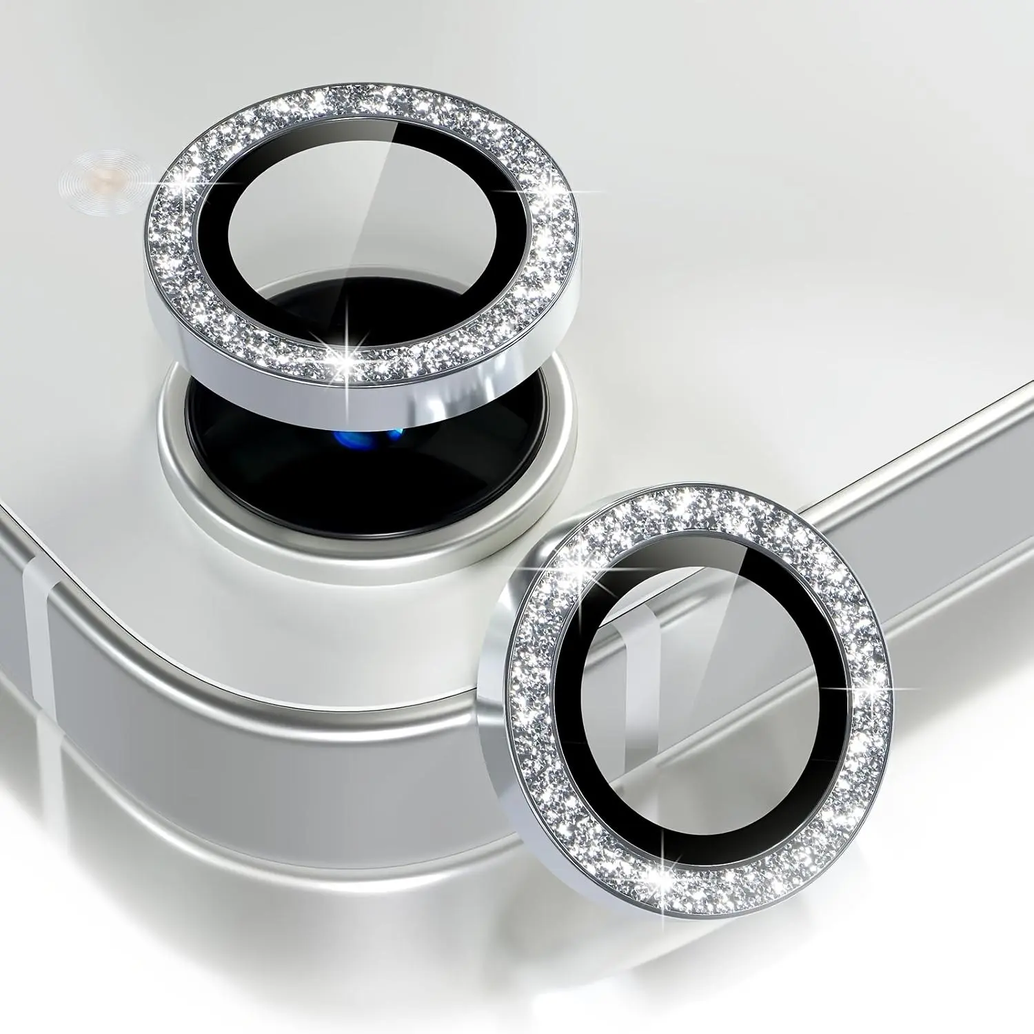 Bling Camera Lens Protector 2/4-Pack for iPhone 17E & 16E, 9H Hardness Tempered Glass Glitter Cover with Aluminum Alloy Ring Decoration, Scratch-Res. Case-Friendly Phone Accessories
