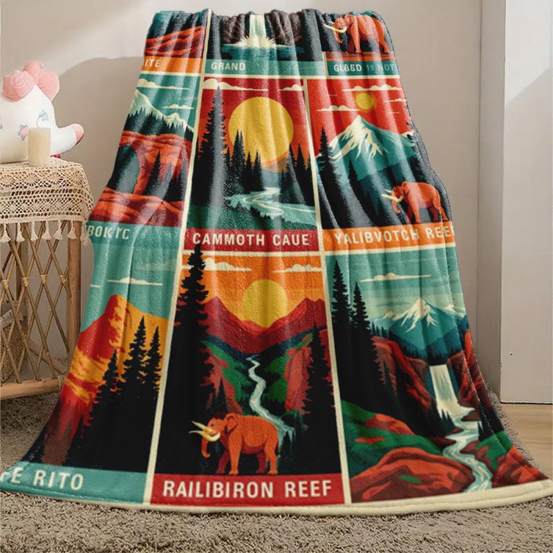 Vintage National Park Blanket Mammoth Cave Yosemite Grand Canyon Glacier Mountains Landscape Nature Print Cozy Throw for Outdoor Camping Hiking Adventure Lovers Perfect Christmas Thanksgiving Birthday Gift for Nature Enthusiasts and Travel Fans