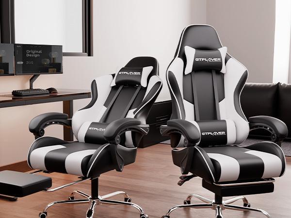 【Ergonomic Massage Chair】 A computer chair with footrest  massage lumbar support, a height-adjustable gaming chair, equipped with a 360° rotatable seat  headrest, suitable for both office  gaming use. Big and Tall