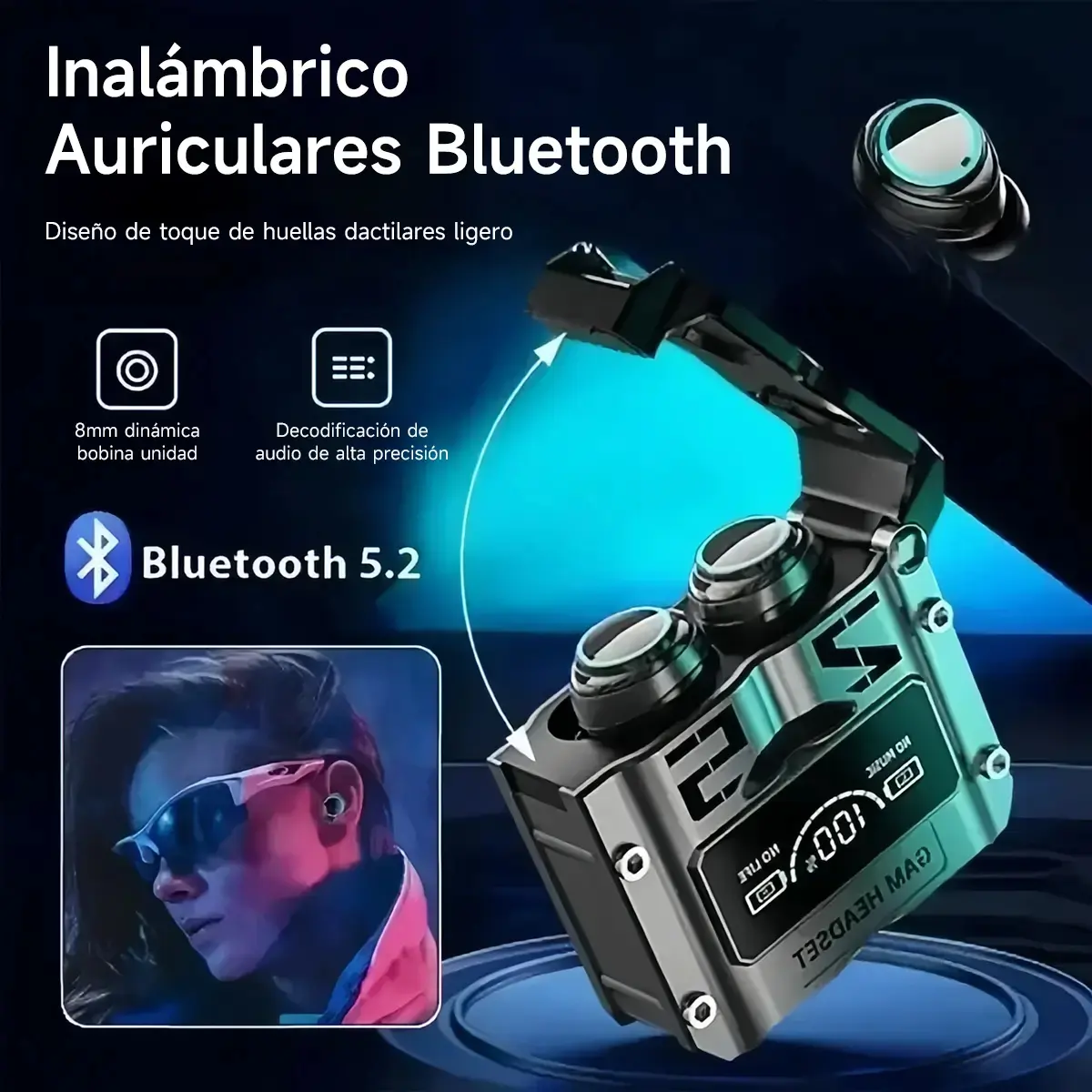 M25 Wireless Bluetooth Headphones, Noise Canceling Gaming Headphones, In-Ear, Low Latency, Long Battery Life, Mechanical Style TWS Headphones with Digital Display, Bluetooth 5.3