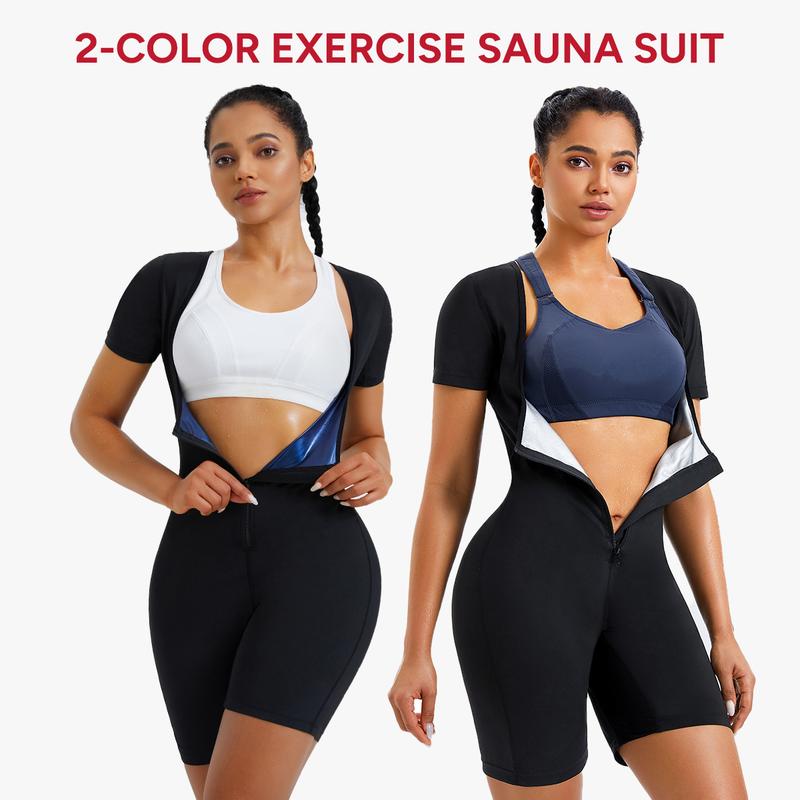 Nebility Sauna Suit for Women Sweat Vest Waist Trainer 3 in 1 Full Body Shaper Workout Jumpsuit Sauna Wear Sports Slim Fit Athletic Training Apparel Gym Clothes Sauna Suit Set Gym Top Sports Slim Fit