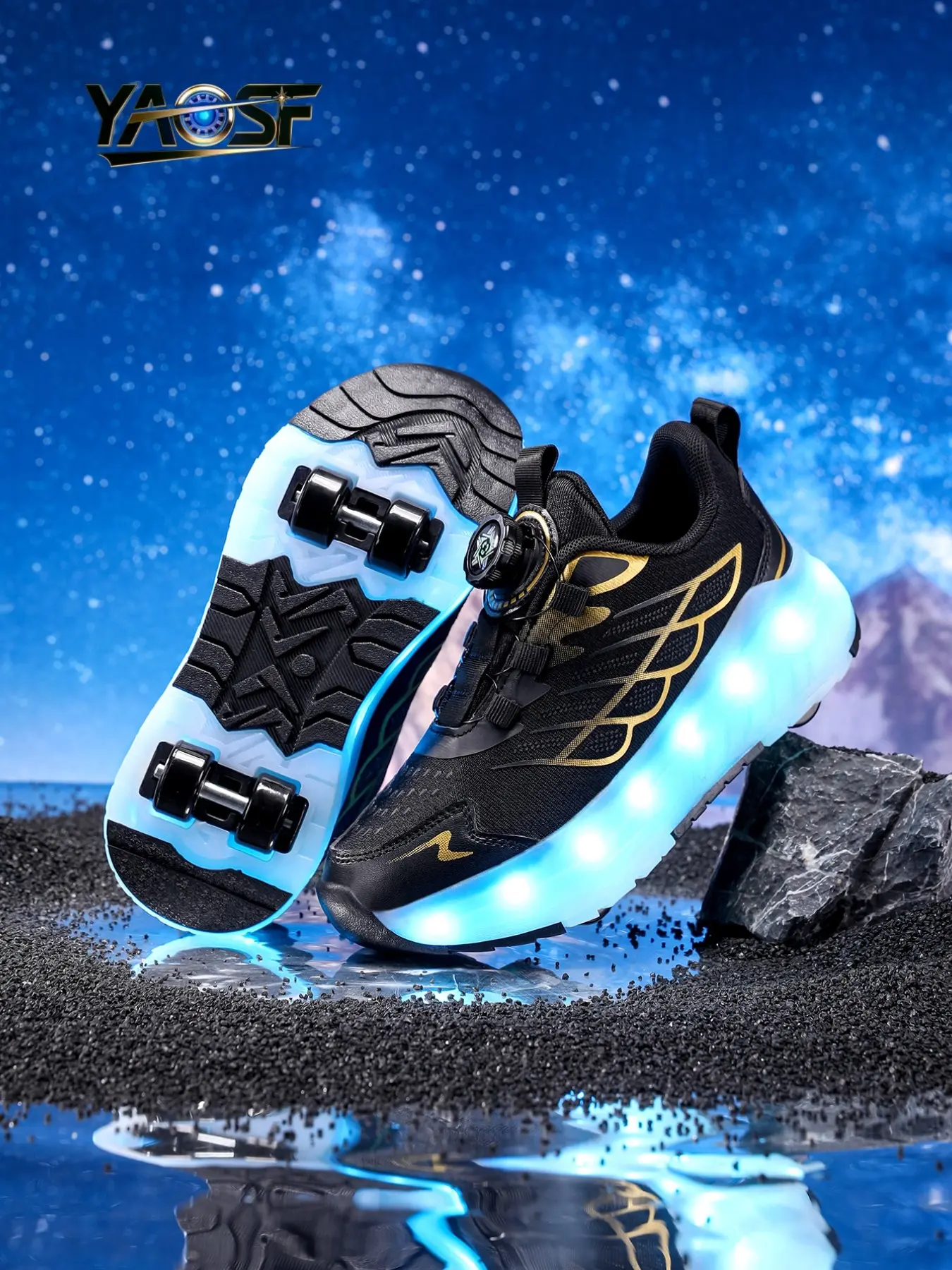 Yaosf Brand LED Roller Skates, Youth Glow-In-The-Dark Sports Shoes, Fashionable Colorblock Design, Safe & Comfortable, Perfect for Kids