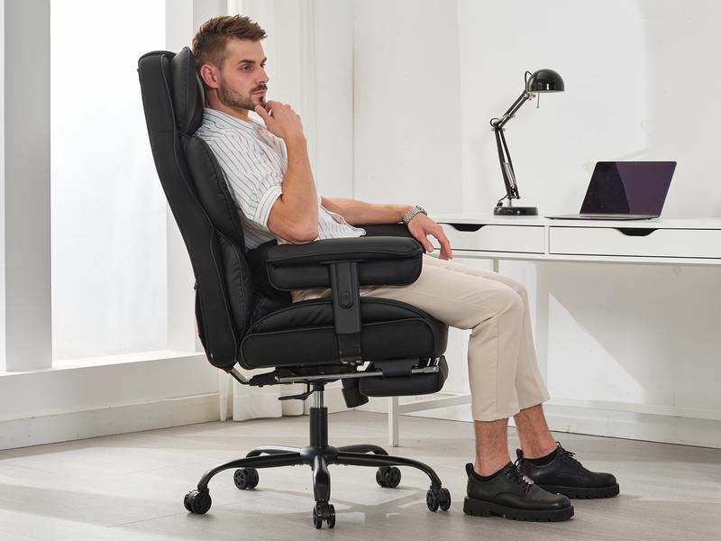 Gzagdecr Big and Tall Office Chair 400lbs PU Leather High Back Gaming Chair with Foot Rest Reclining Executive Ergonomic Office Chairs Lumbar Support Computer Chair Adjustable Armrests