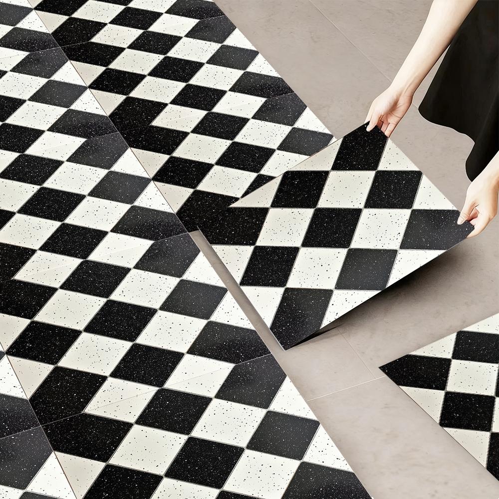 10 thickened self-adhesive floor stickers, PVC waterproof and wear-resistant leather floor stickers, art pattern, suitable for kitchen, bathroom, living room, floor installation, 11.81x11.81 inche