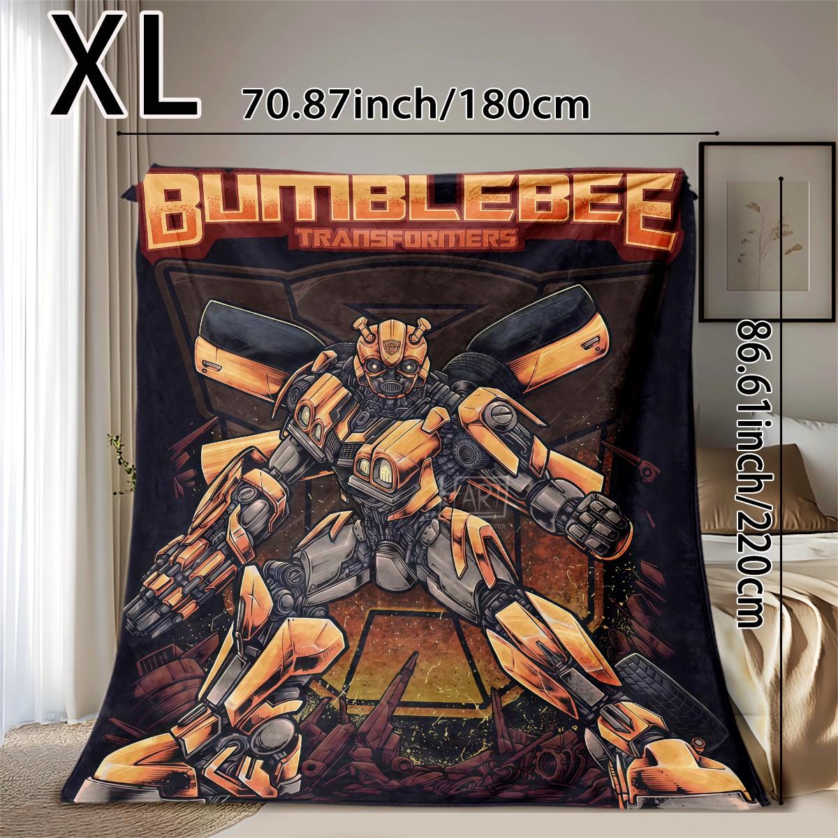 Vintage Transformers Flannel Blanket, Bumblebee Full Print, Thick Comfortable Sofa Cover, Festival Gift, Multi-Purpose Throw Blanket