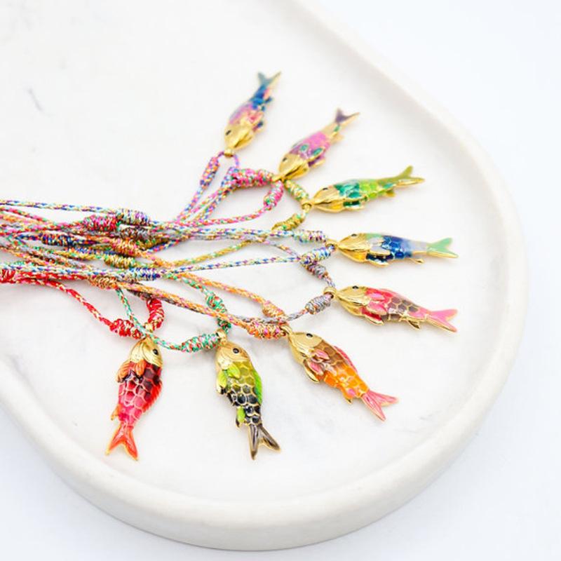 Women's Copper Ocean Fish Pendant Statement Necklace - Fashion Jewelry Accessories, Bold Statement Piece, Vibrant Multicolored Cord for Casual Indoor Recreation Wear