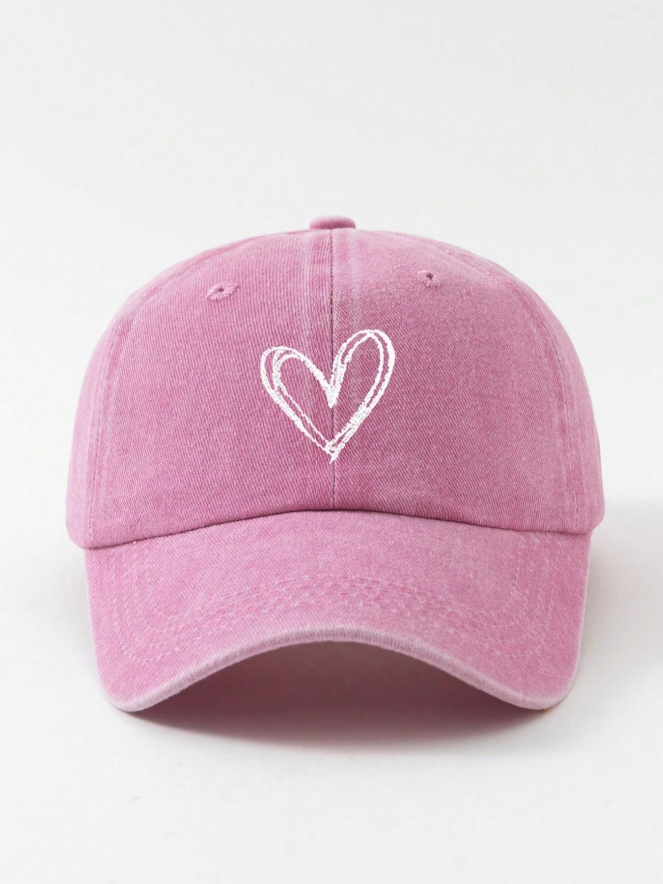 1PC Women's Embroidered Heart Baseball Hat, Adjustable Sun Protection Casual Cap, Ideal for Outdoor Spring Fall Travel Beach, Unisex 2000s Shade Hat