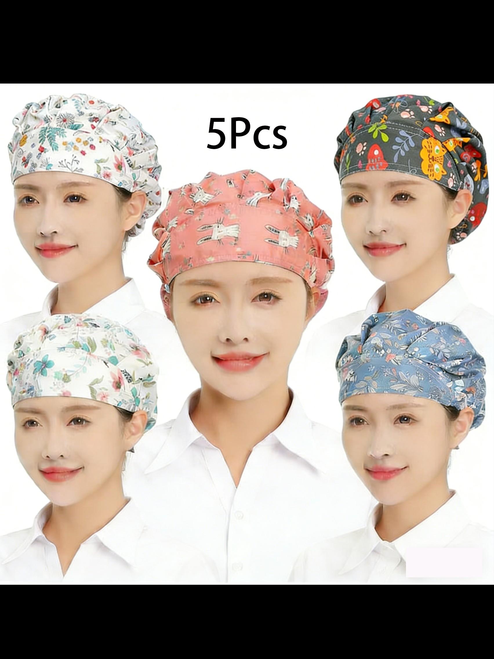 Unisex Adjustable Elastic Chef Hat, 5-Piece Set, Kitchen Cooking Bakery Hat, Dustproof Work Cap, Men and Women Universal Fit