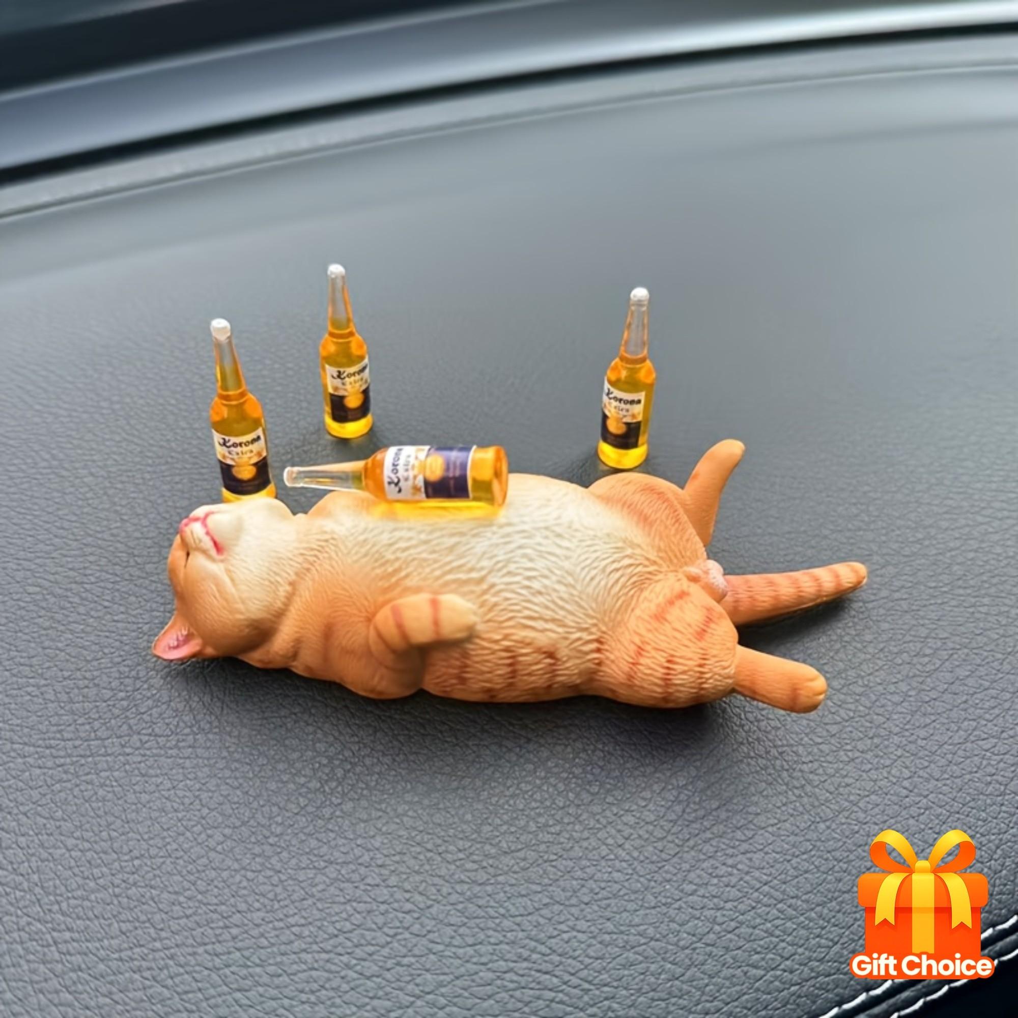 Funny Cute Drunk Sleeping Cat Figurine, Multiple Fun Designs, Desktop Car Plant Decoration, Garden Pond Fish Tank Decor, Includes Adhesive