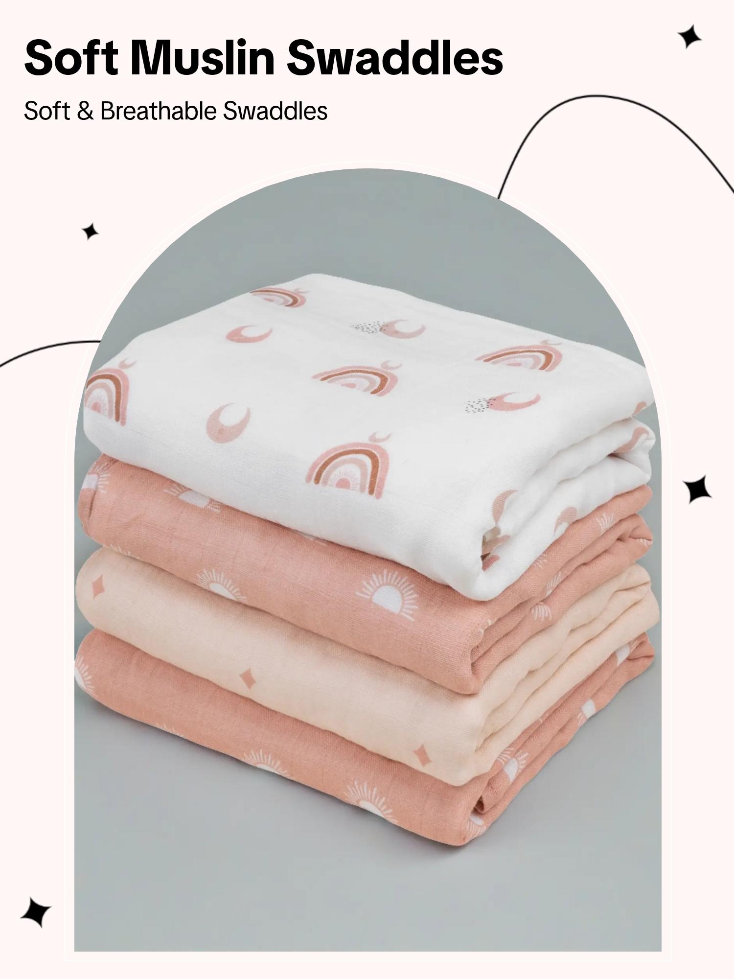 Baby Muslin Swaddle Blankets 4-Pack Breathable Receiving Blankets (35" x 40") Soft Baby Blankets for Girls and Boys Newborn Essentials Muslin Burp Cloths Swaddle Wrap Baby Gift Soft Bedding