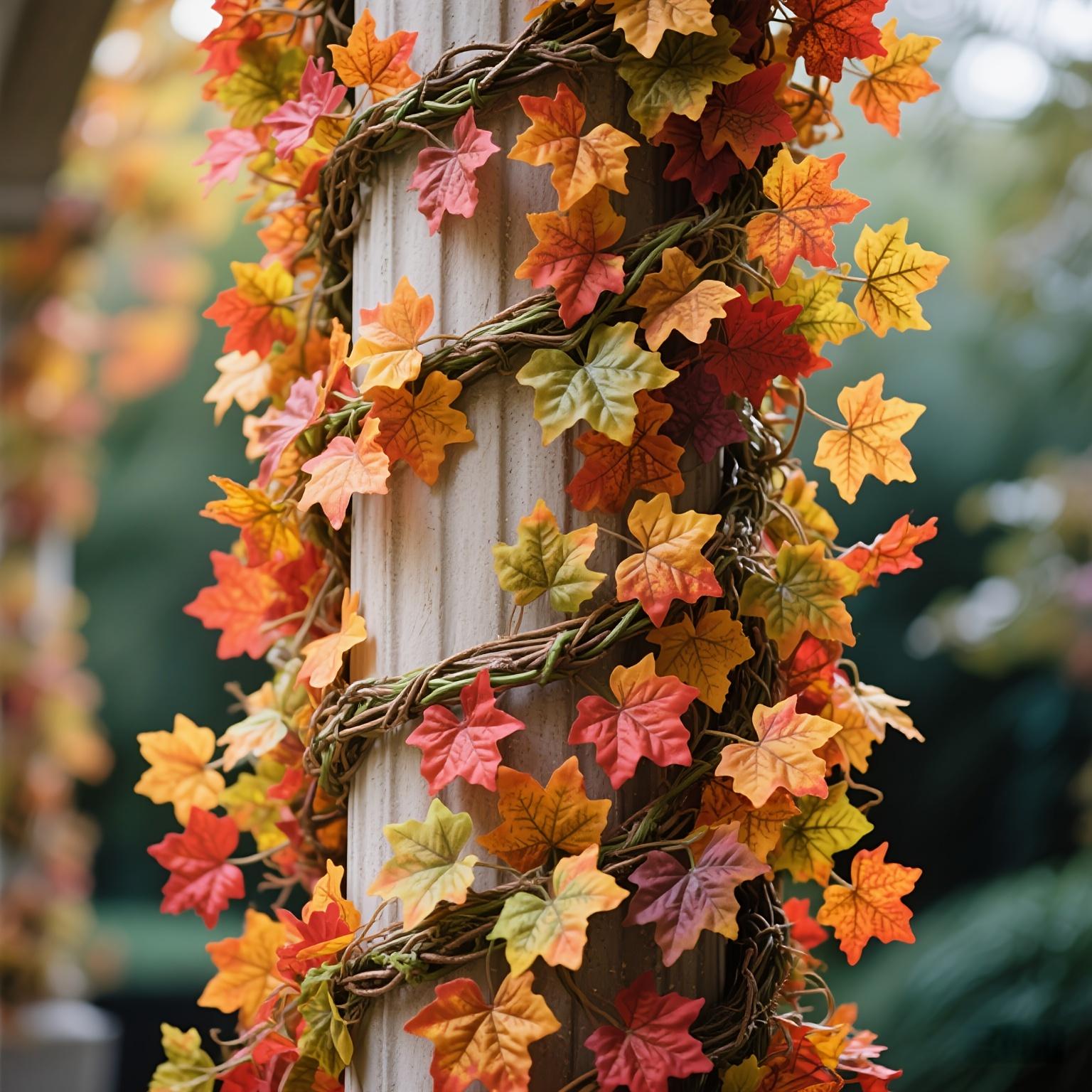 5-Pack Autumn Maple Leaf Wreaths, Fake Fall Leaves for Home Office Decor, Festive Decorations, Seasonal Thanksgiving Halloween Christmas Decoration, Indoor Use, Fade-Resistant PVC, Easy Hanging Design