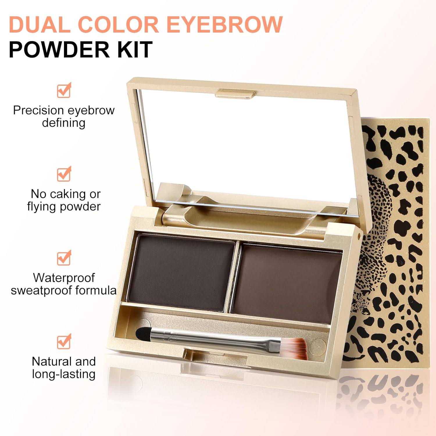 2 Color Waterproof Eyebrow Powder Palette with Built-in Mirror & Double Ended Brow Brush, Natural Buildable Brow Filler Definer, Multi-use Contour Eyeshadow Hairline Makeup Kit