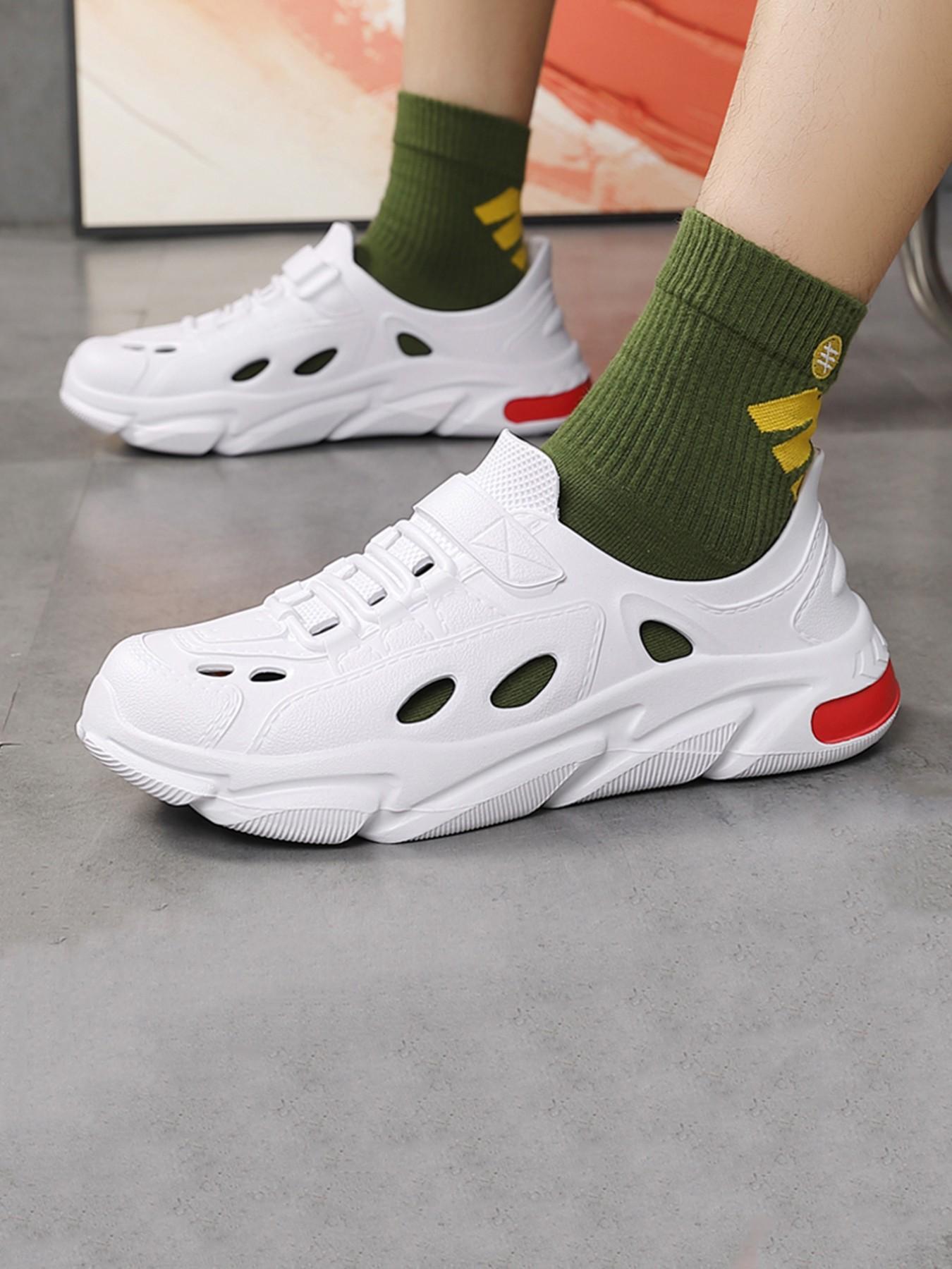 2026 Summer New All- Hollow Out Thick Sole Dad Shoes, Men's Velcro Breathable Hole Shoes, Soft Bottom Anti-Slip Water Sports Casual Sneakers