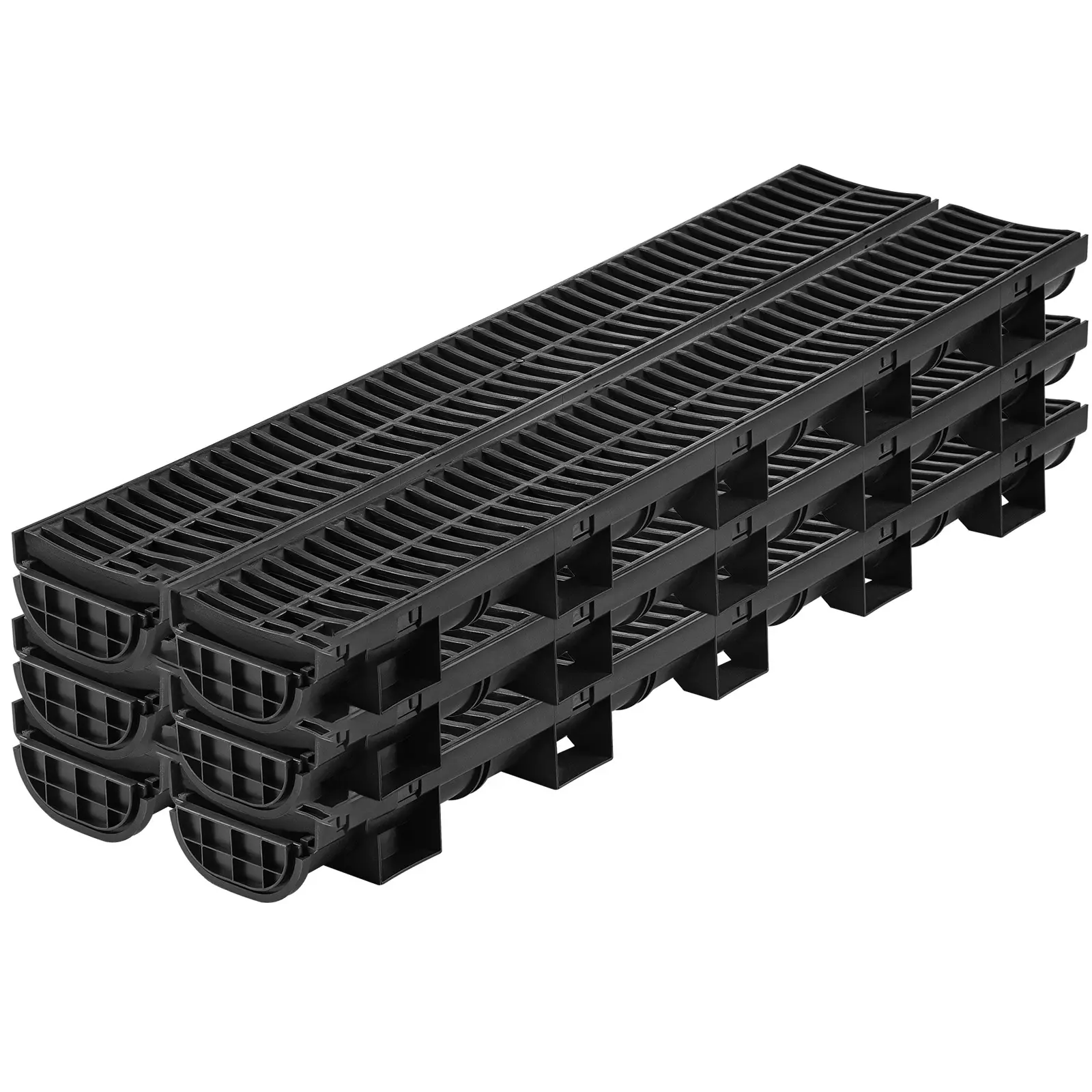Trench Drain System, Channel Drain with Plastic Grate, 5.8x3.1-Inch HDPE Drainage Trench, Black Plastic Garage Floor Drain, 6x39 Trench Drain Grate, with 6 End Caps, for Garden, Driveway
