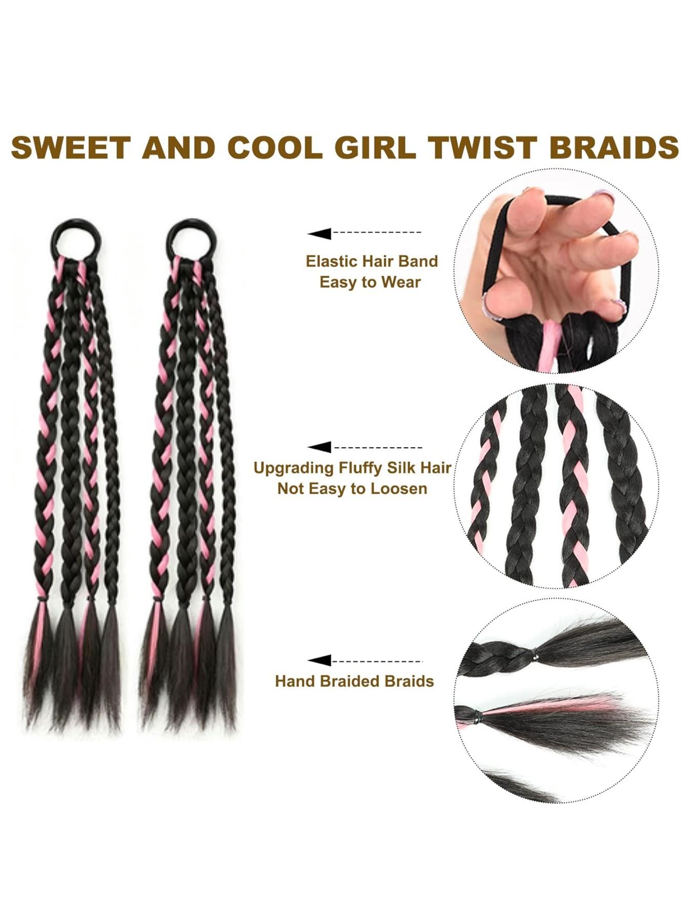 2 Pcs Synthetic Hair Ponytail Braids, Colorful Punchy Braid Design, Low Maintenance Twin Tail Hairstyle, Long Twisted Bun Style