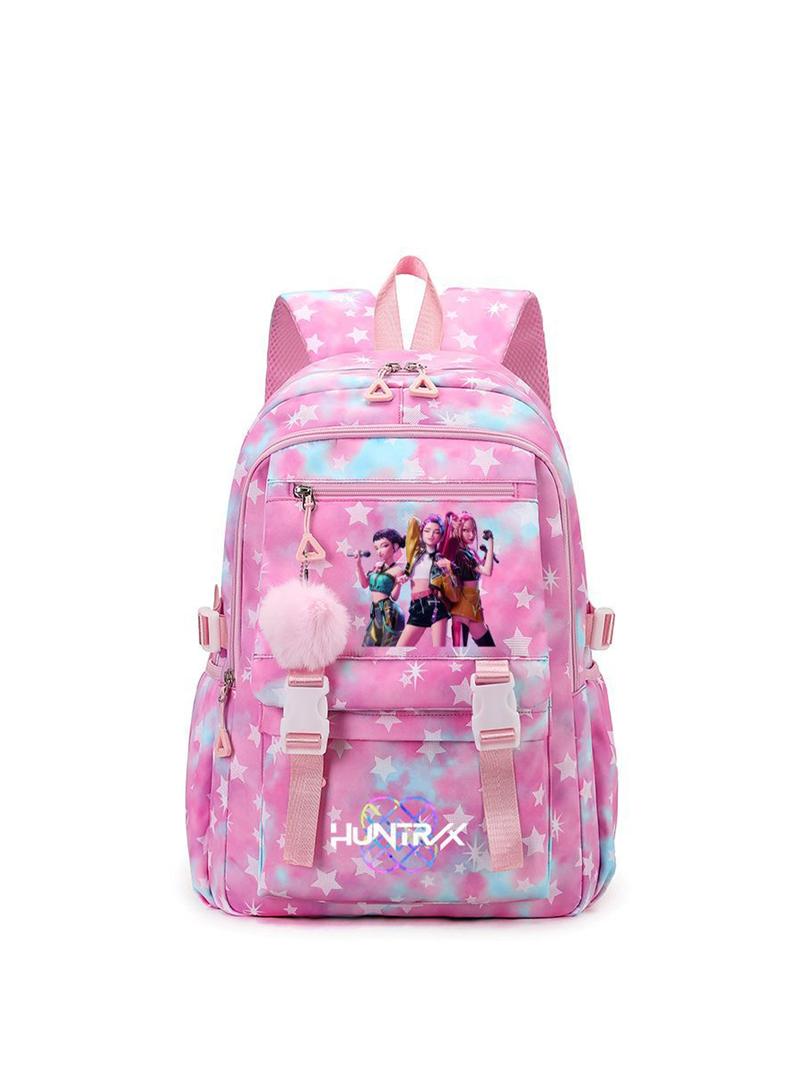 1pc  Backpack solid color women's backpack kpop witch hunting group star print zipper closure fashionable and versatile casual trend suitable for students going to school, campus, going out to work, traveling women's backpack Trendy Backpack
