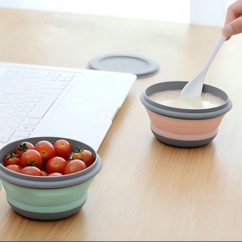 3-Pack Foldable Camping Bowls with Lids, Expandable Food Storage Containers, Stackable Durable Bowls for Salad and Lunch, Essential Camping Gear