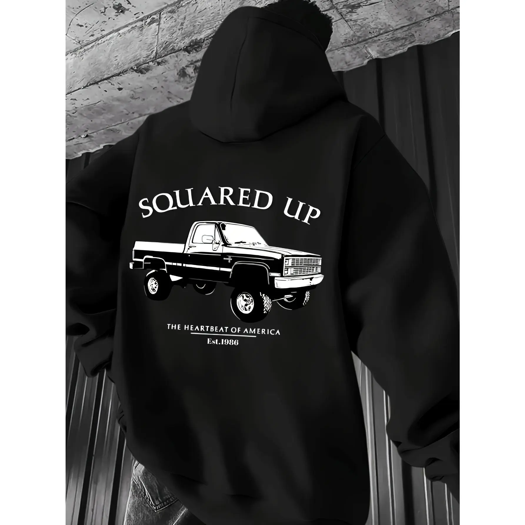 Men's Vintage Truck Pattern Hoodie| All‑Season Casual Pullover, Featuring Square‑Cut Top and Route 66 Design, Soft and Comfortable Long Sleeves, Vintage American Style,Regular Fit, Comfortable, Sizes S to XXXL, Black