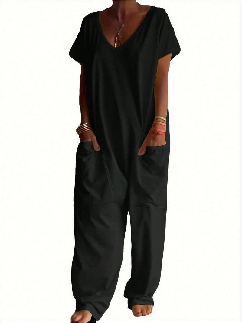 1/2/3 pcs Oversized Women's Harem Jumpsuit, Bohemian Style One-Piece with Side Pockets, Casual Fashion for All-season 2026
