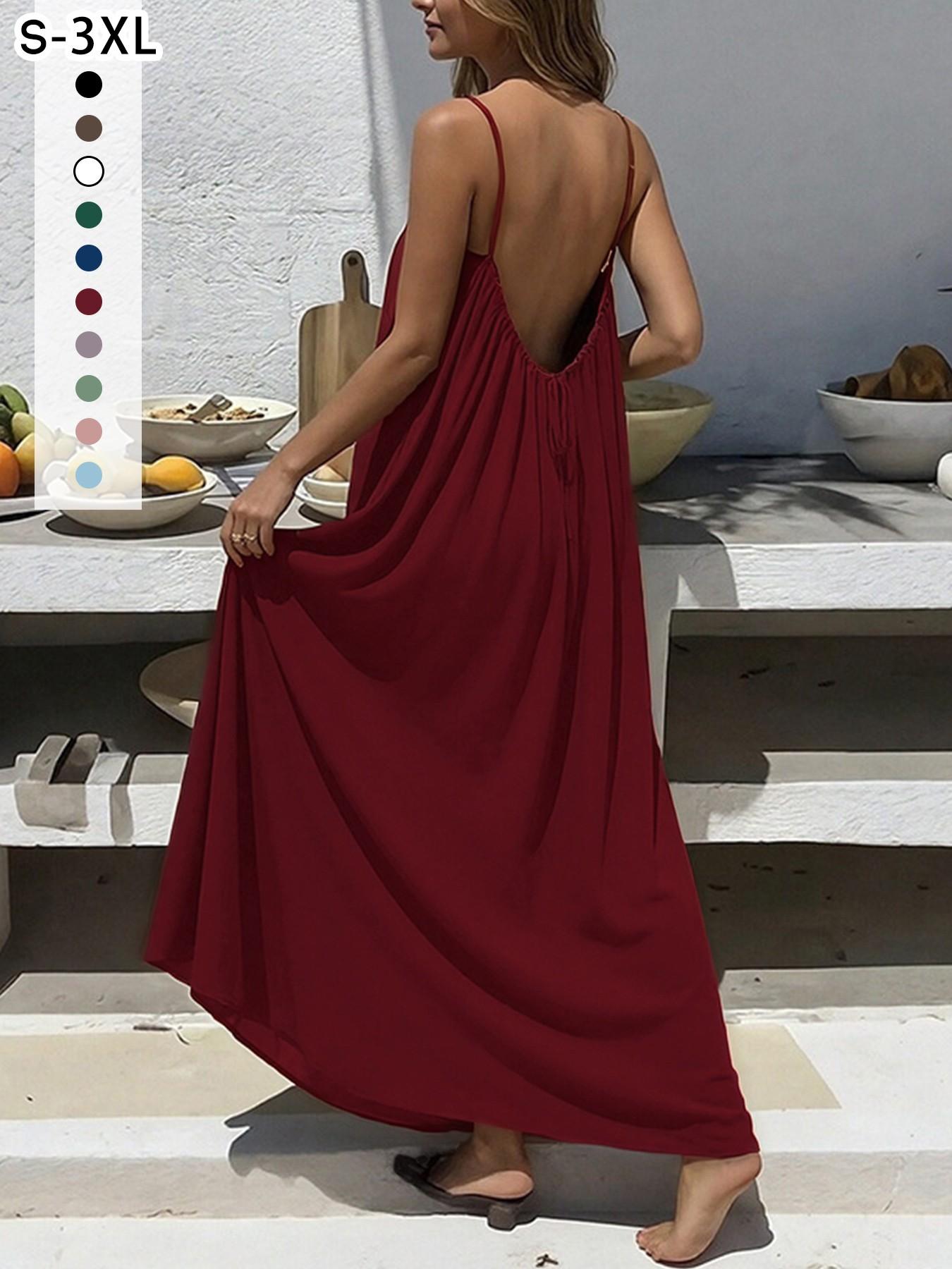 New Women's Backless Strap Dress, Loose Fit Homewear, Sexy Sleepwear, Beach Cover-Up, Multiple Colors & Sizes Available