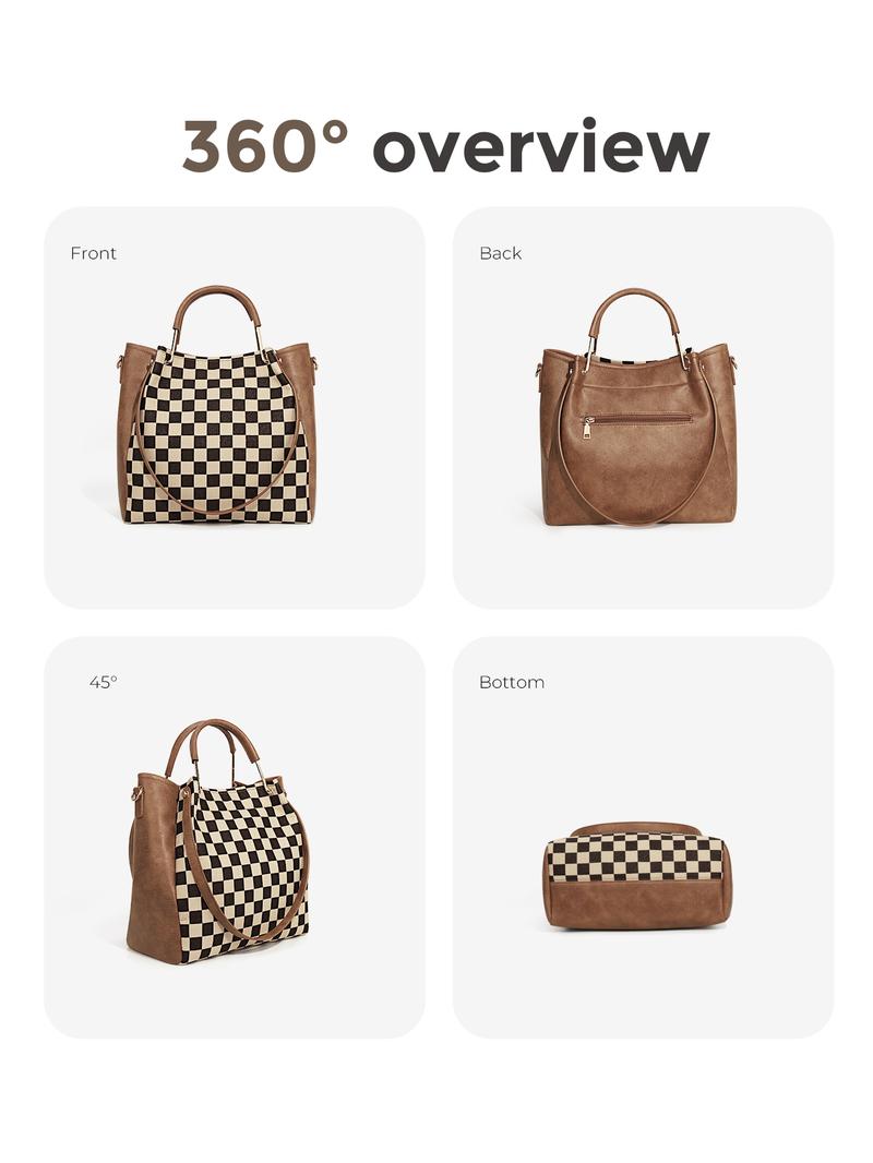 Women's Fashionable Checkered Handbag Set, Including Large Capacity Handbag & Crossbody Bag, Trendy Versatile Daily Commuting Bag Set