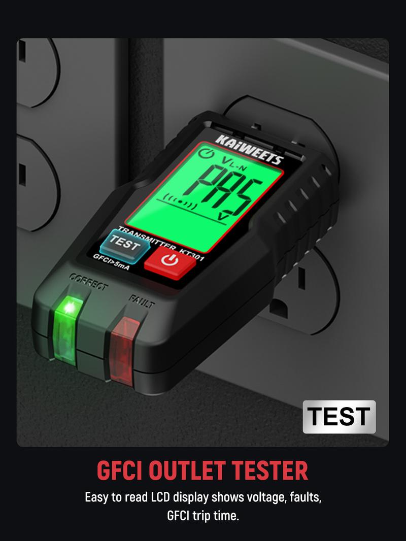 KAIWEETS AC Circuit Breaker Finder Tool with Alert LCD Display, 2-Piece Set Electric Tester and Voltage Tester with Transmitter and Receiver, NCV Function & Flashlight, Non-Contact Cable Tester and Integrated GFCI Outlet Tester, Portable Detector KAIWEETS AC Circuit Breaker Finder Tool with Alert LCD Display, 2-Piece Set Electric Tester and Voltage Tester with Transmitter and Receiver, NCV Function & Flashlight, Non-Contact Cable Tester and Integrated GFCI Outlet Tester, Portable Detector