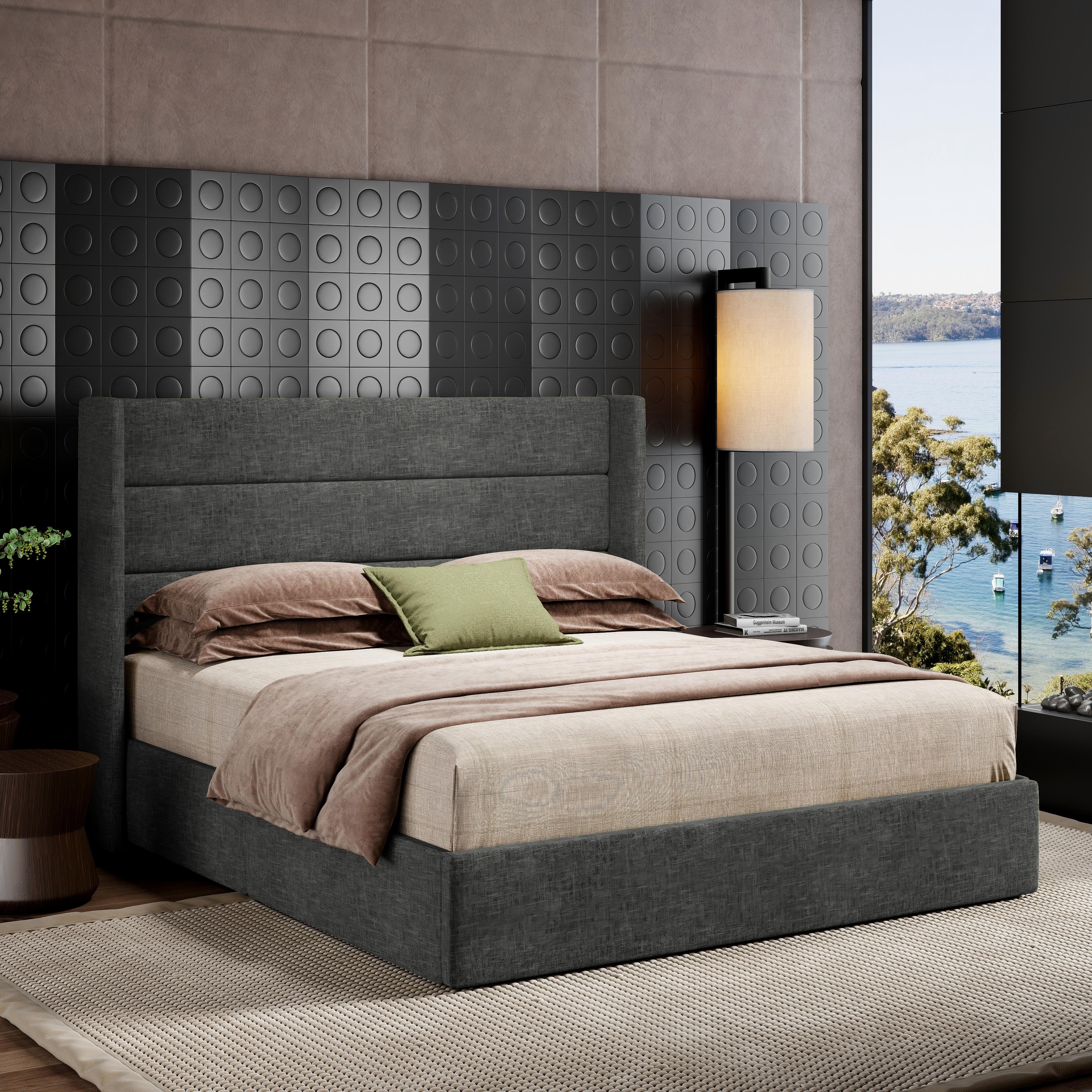 MUTICOR Gas Lift-Up Storage Bed Frame, Linen or Velvet Upholstered Headboard,No Box Spring Needed,Solid Wood Slats,Full/King/Queen Size Bed Frame#TikTokShopBlackFriday #ChristmasGifts