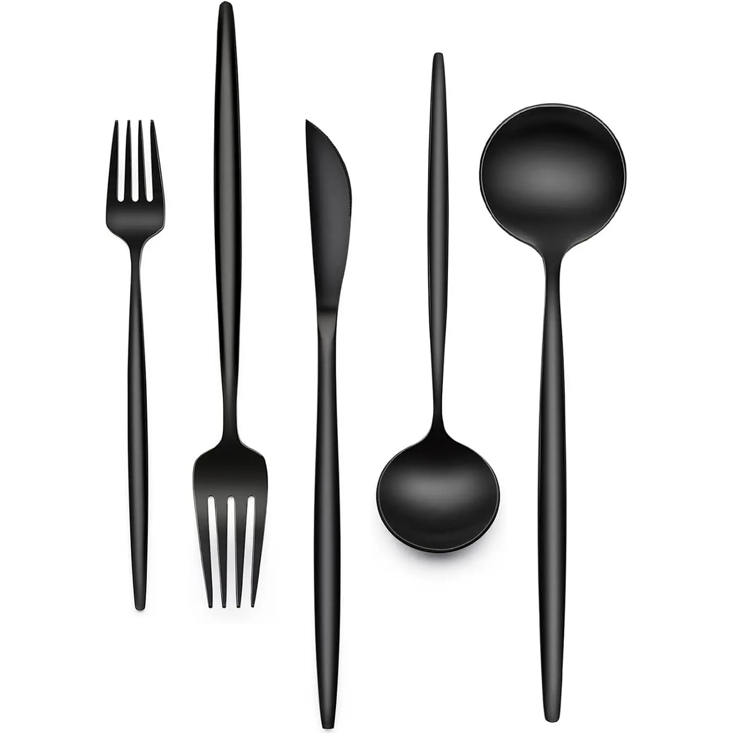 Food-Grade Safe 6-Person 30-Piece Stainless Steel Black Cutlery Set, Durable Flatware for Home, Restaurant Use