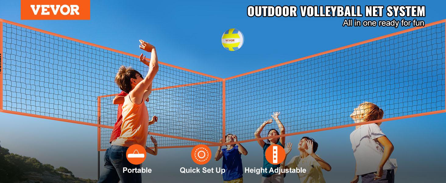 fathersdaygift  VEVOR 4-Way Volleyball Net, Adjustable Height Badminton Net Set for Backyard Beach Lawn, Outdoor Portable Volleyball Net with Carrying Bag, 4 Square Quick Assemble Game Set For Kids And Adults