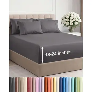 Extra Deep Large Bed Sheet Set - 6-Piece Breathable Cool Bed Sheets - Luxurious Hotel Bedding, Suitable for Women, Men, Children, and Teens - Easy to Install and Secure Fit - Soft, Wrinkle-Resistant, and Comfortable - Extra Deep Pockets - Gray