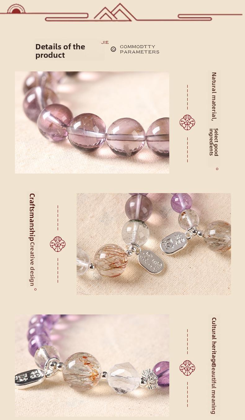 [Wisdom Success] crystal bracelet, amethyst white crystal black gold super seven green phantom, unisex, daily wear gift, 10mm beads natural stone silver accents, wisdom success courage symbol