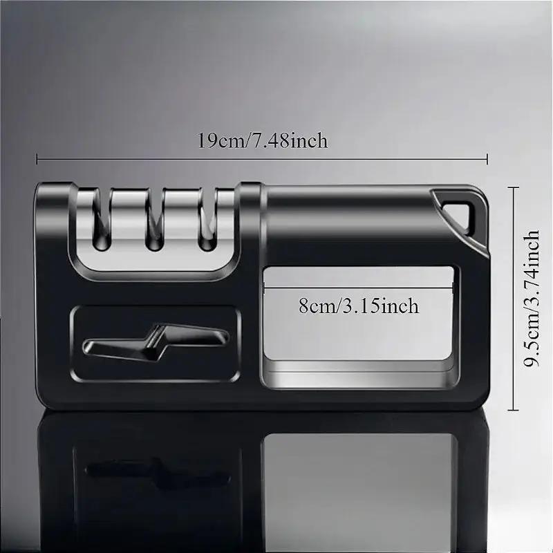 4-in-1 Knife Sharpener with Diamond Sharpening Stone – Multi-Use Kitchenware Tool for Sharpening Knives, 7.48 Inches Long, Ergonomic Handle & Adjustable Angle Slots for Precision Sharpening