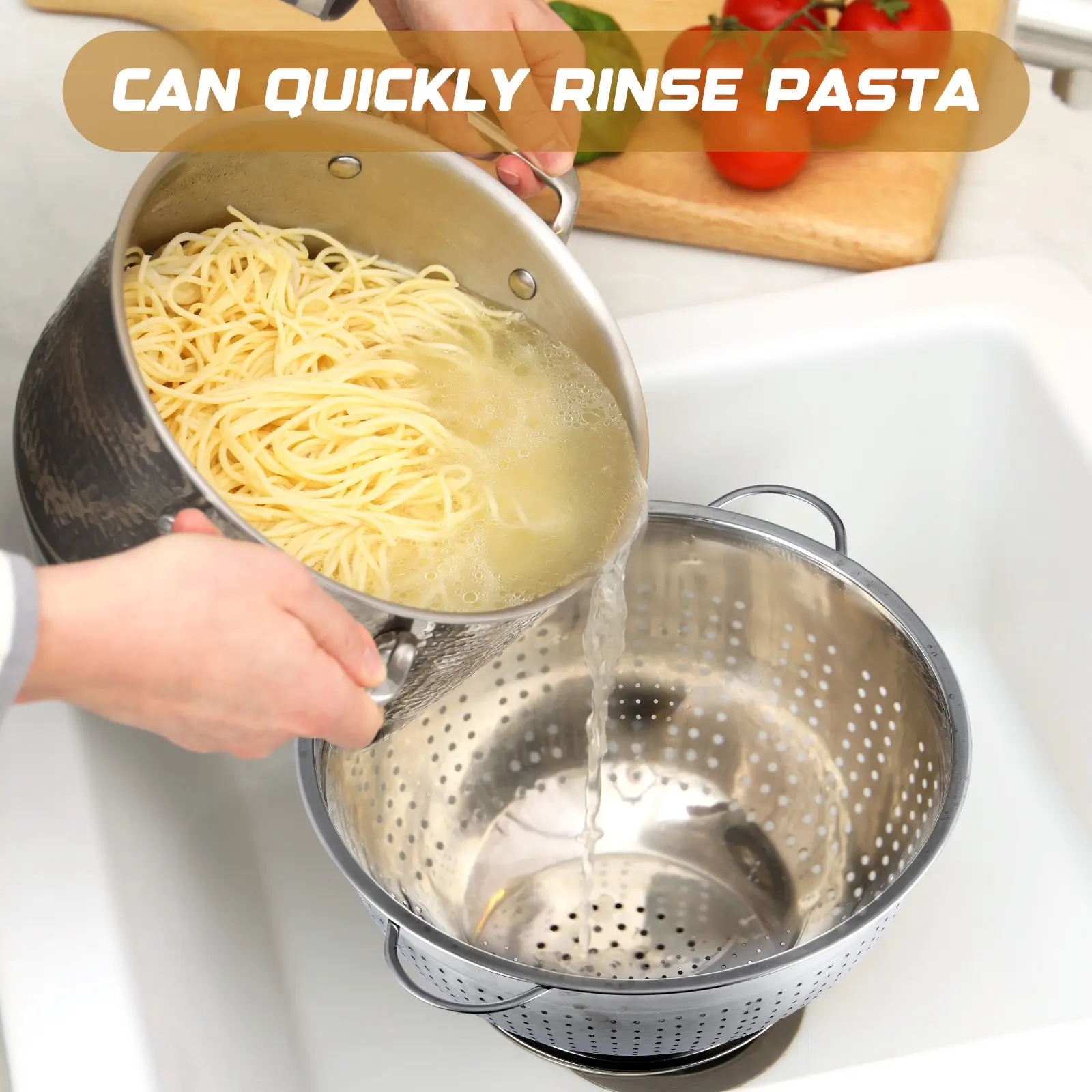 2 Pack 16 Quart Heavy Duty Stainless Steel Colander with Footed Base and Handles for Pasta Spaghetti Berry Fruit Vegetable Kitchen Food Strainer Basket