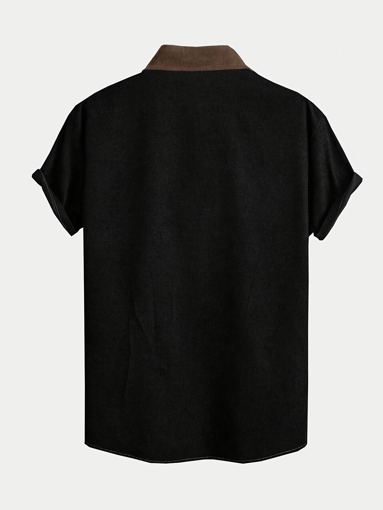 Men'S New Summer Short-Sleeve Corduroy Patchwork Shirt