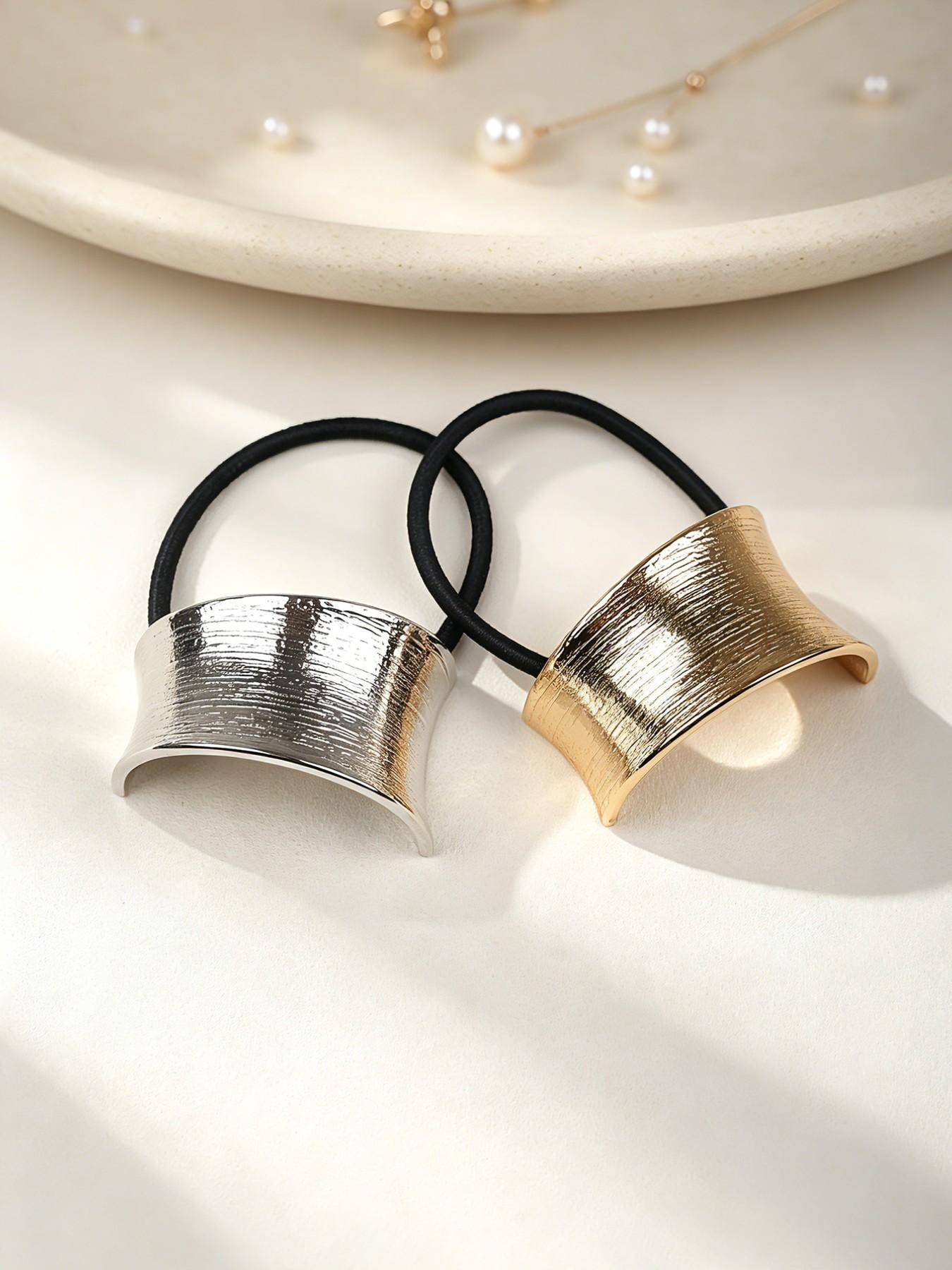 2pcs Metal Geometric Hairbands, High-End Versatile Ponytail Holders, Perfect for Daily Use and Parties, Stylish Hair Accessories