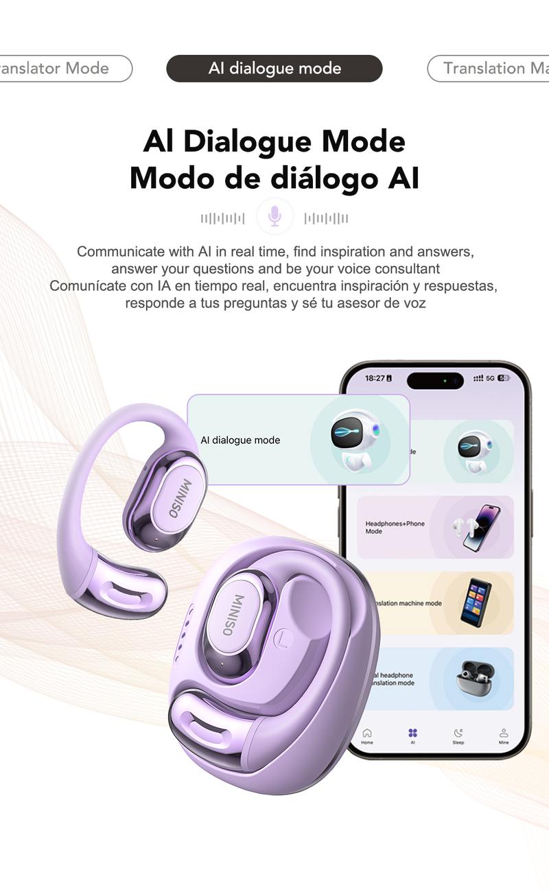 MINISO MS156 [Ultra] True Wireless Bluetooth Earphones Open-back 165 Languages AI Translation Smart Earphones with Microphone