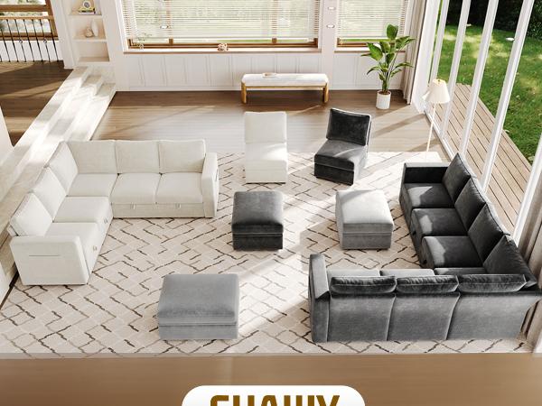 【4 Packages】83.5" Sectional Sleeper Sofa with Pull Out Couch, Modern 5 Seat L Shaped Modular Couch, Sectionals Modular Sofa with Storage, Comfy Sectional Couches for Living Room & Apartment