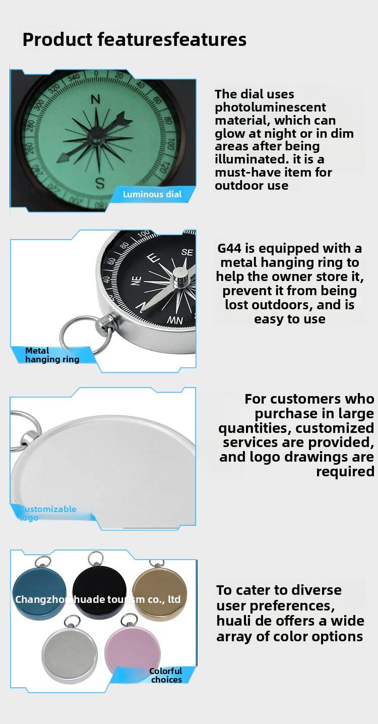 G44 Golden Aluminum Shell Outdoor Travel Wedding Gift Teaching Compass Laser LOGO North Pointer for Camping, Outdoor Hiking, and Night Use