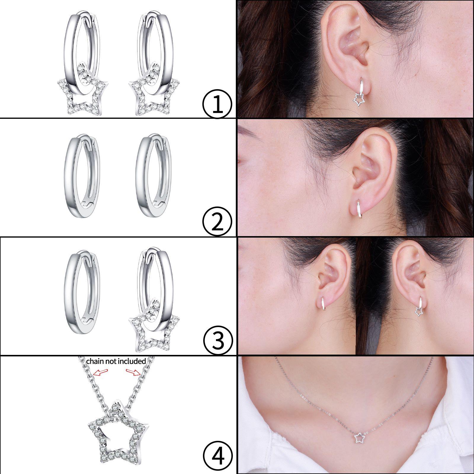 presentski Star Dangle Hoop Earrings,925 Sterling Silver Huggie Hoop Earrings with Sparkling CZ Star Charms Hypoallergenic Jewelry Gift for Girls Women Teen