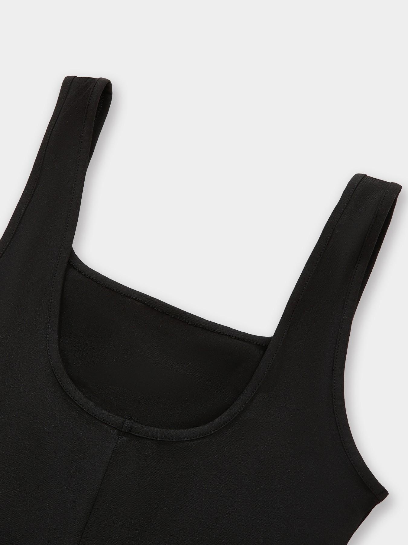 Women's Square Neck Sleeveless Black Tight Unitard Shorts, Slimming Stretch Streetwear Romper, Perfect For Summer Vacation And Night Out