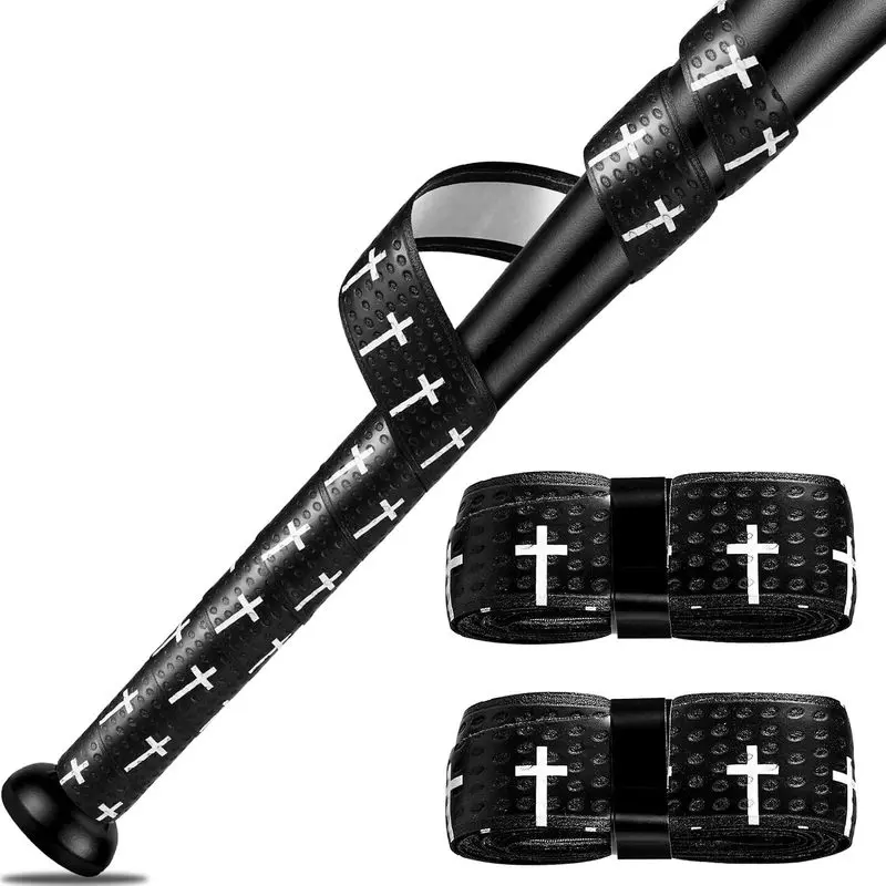 Black Faith Cross Baseball Bat Grip Tape 1.5mm Precut Full Adhesive Softball Bat Wrap Non-Slip Cushioned PU Waterproof Grip for Baseball Cricket Hockey