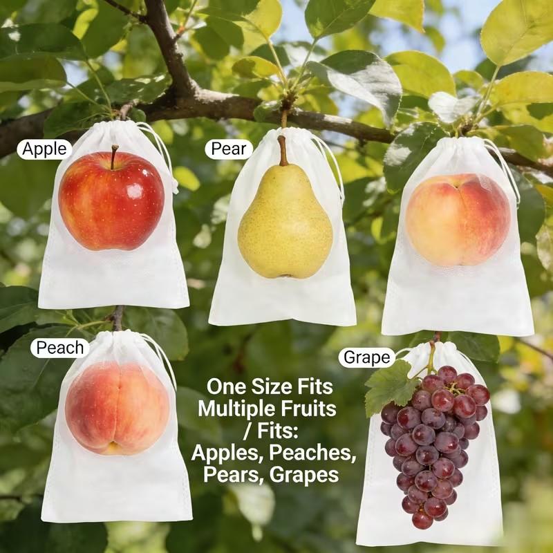 50Pcs Breathable Anti-Insect Fruit Net Bags with Drawstring, Bird Proof Protection Covers for Fruit Trees
