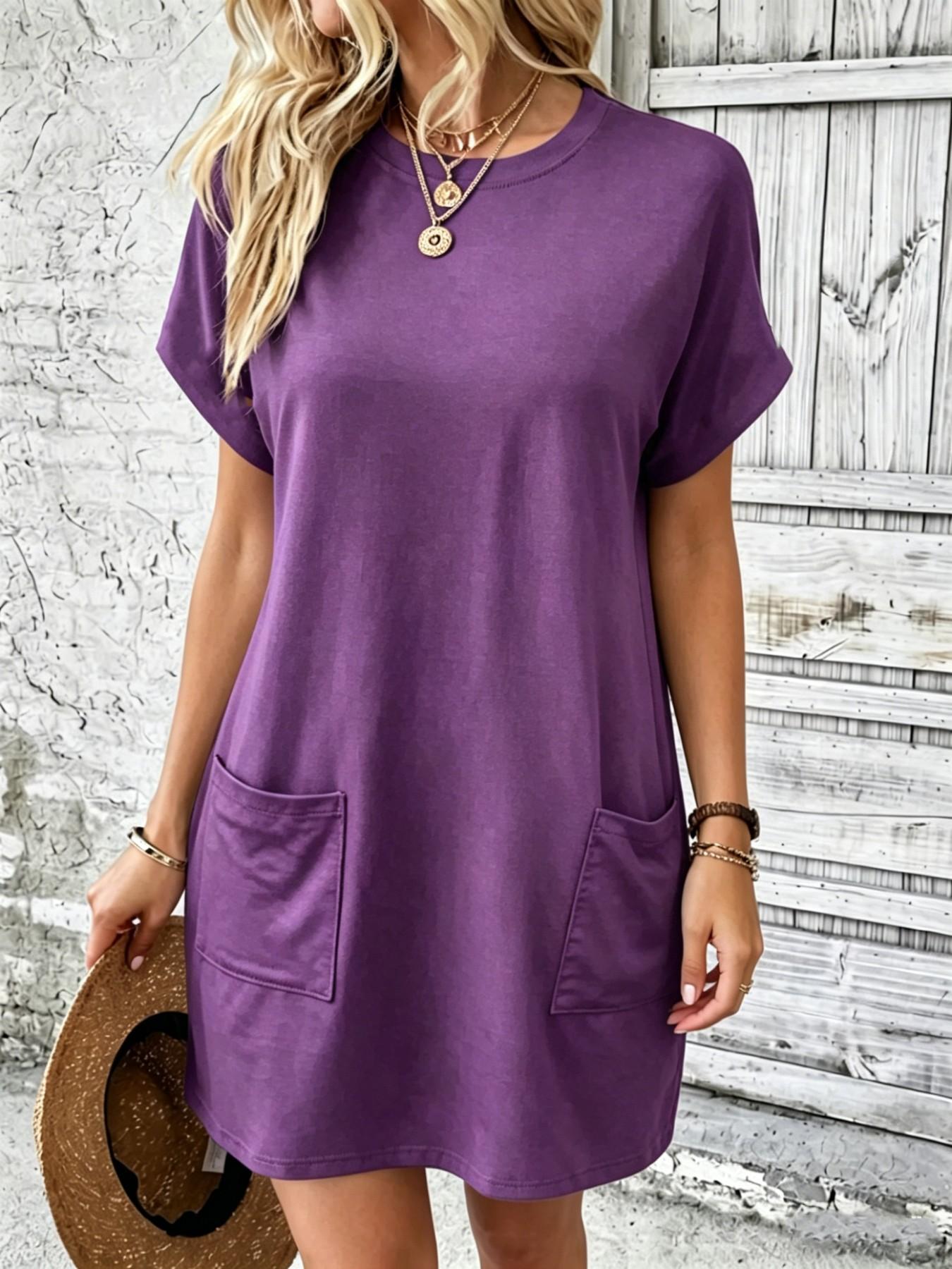 Effortless Loose Minimalist Round Neck T-Shirt Dress, Ultimate Comfort Fabric, Perfect for Daily Wear, Casual Wear, Easy to Style