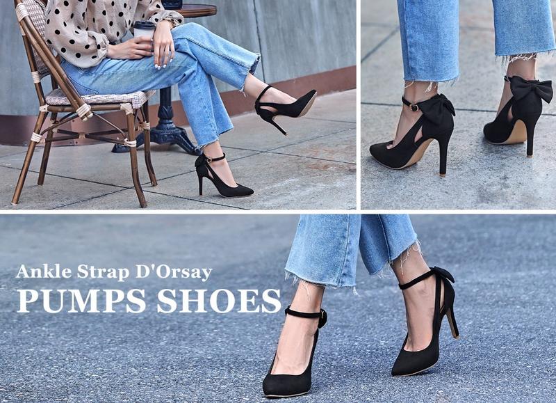 2025 Women's High Heels Bow Tie Back Sexy Stiletto Ankle Strap Wedding Dress Pumps Shoes