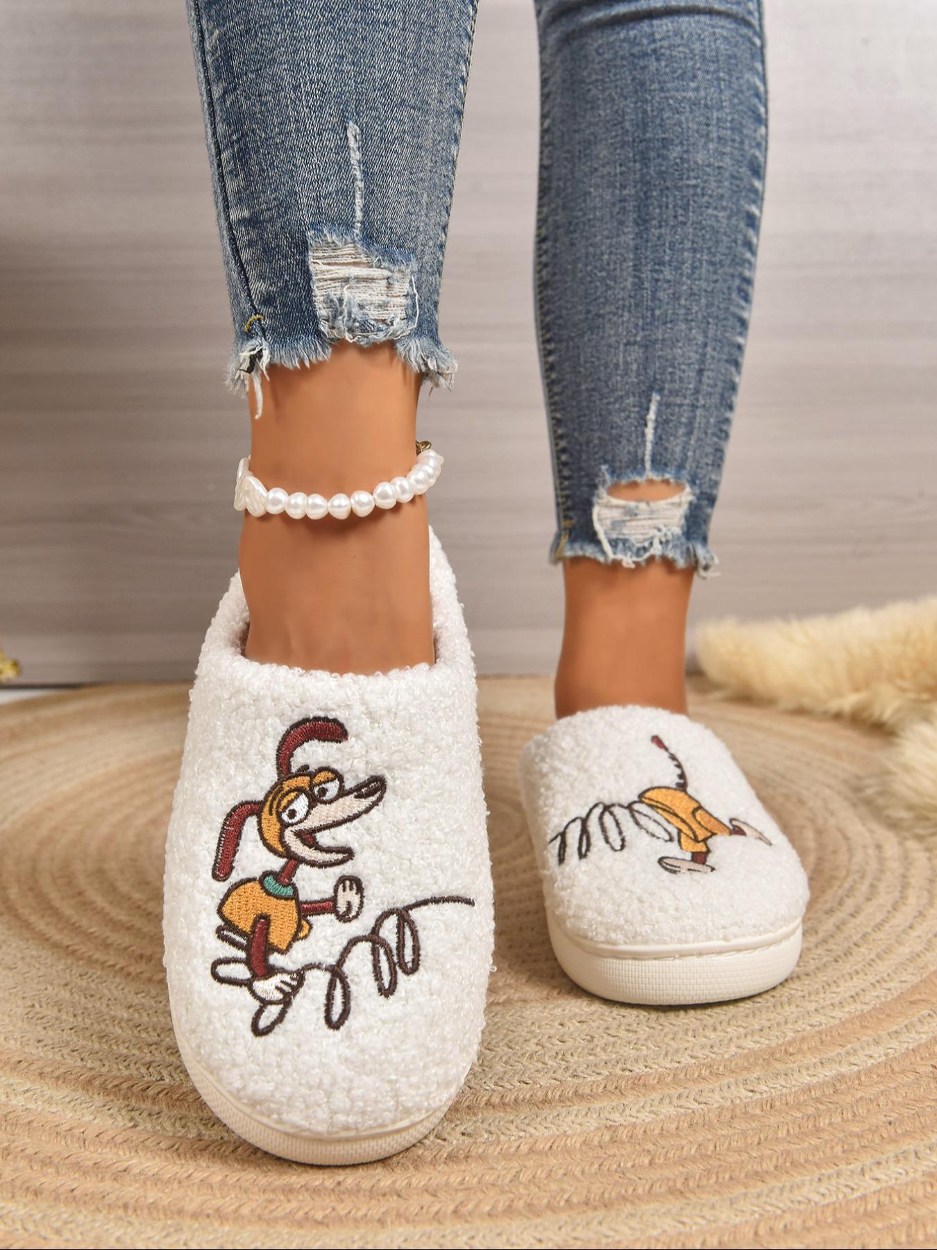 Women's Teddy Bear Dog Slippers, Fall & Winter Warm Cotton Slippers, Non-Slip Rubber Sole, Casual Indoor Footwear, Fashionable Design