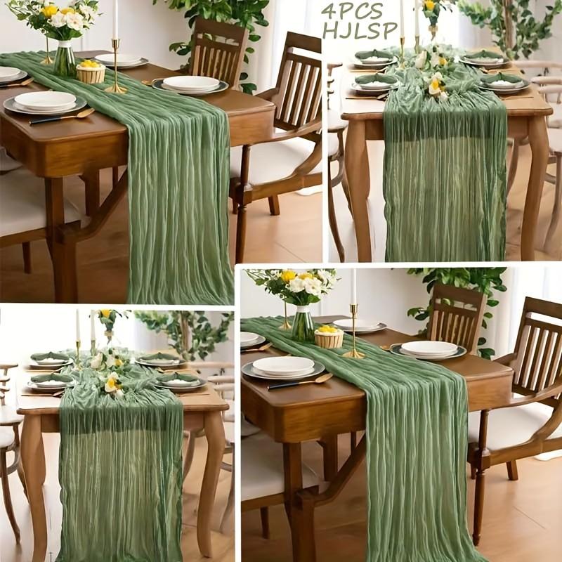 Boho Style Table Runner, Sage / Polyester Mesh, Christmas Decor, Wedding Party Centerpiece, Rural Lace, 90x180cm, 4/10 Pieces