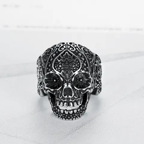 1 Pcs Solid Steel Ring - European-American Light Luxury Gothic Punk Style, Retro Dark Aesthetic, Versatile Fashion Costume Jewelry, Skull Embellishments, Skull Graphic, Skull Embellishments Rings, Skull Graphic Rings