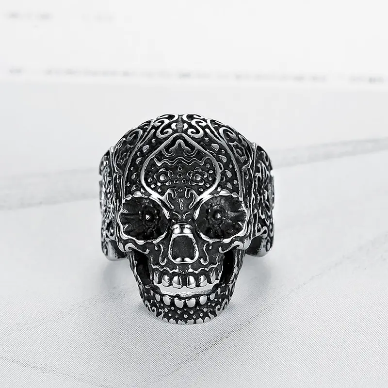 1 Pcs Solid Steel Ring - European-American Light Luxury Gothic Punk Style, Retro Dark Aesthetic, Versatile Fashion Costume Jewelry, Skull Embellishments, Skull Graphic, Skull Embellishments Rings, Skull Graphic Rings